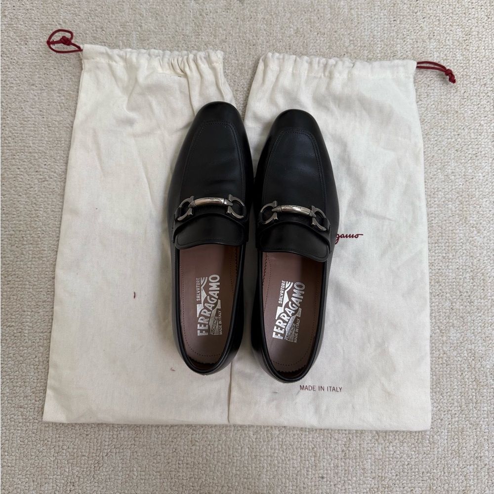 Salvatore Ferragamo Black Leather Men's Slip-Ons